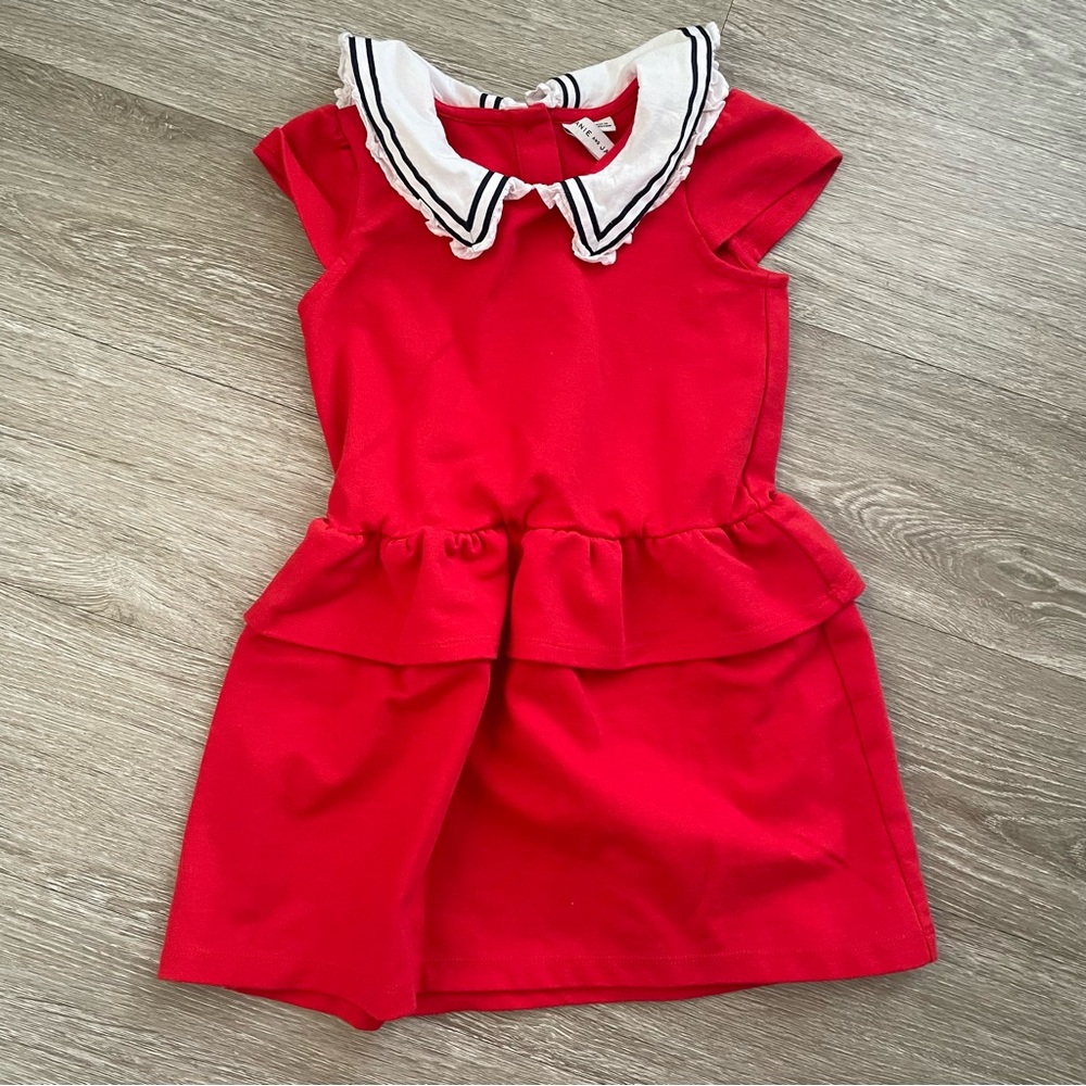 Janie and Jack Girls Sailor Collar Ponte Dress Moto Red
